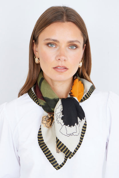Yumi Green Viscose Placement Floral Scarf