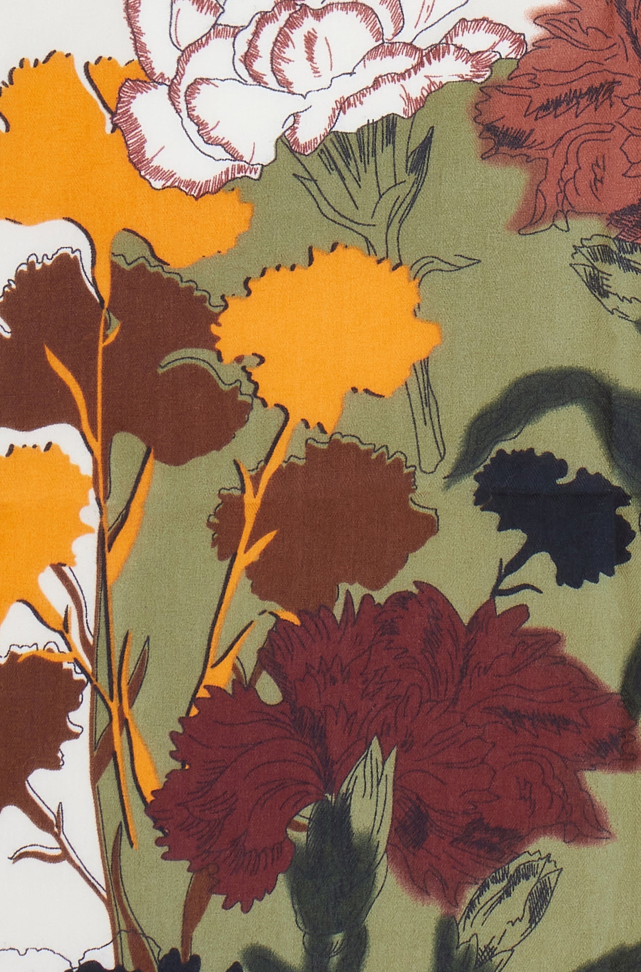 Yumi Green Viscose Placement Floral Scarf