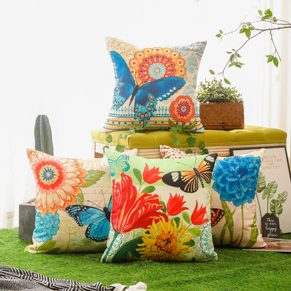 Colourful Flower and Butterfly Print Waterproof Cushion Cover  - Design 1 (Set of 4 - 45x45cm)