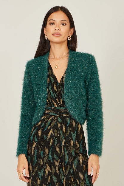 Yumi Green Metallic Fluffy Eyelash Bolero