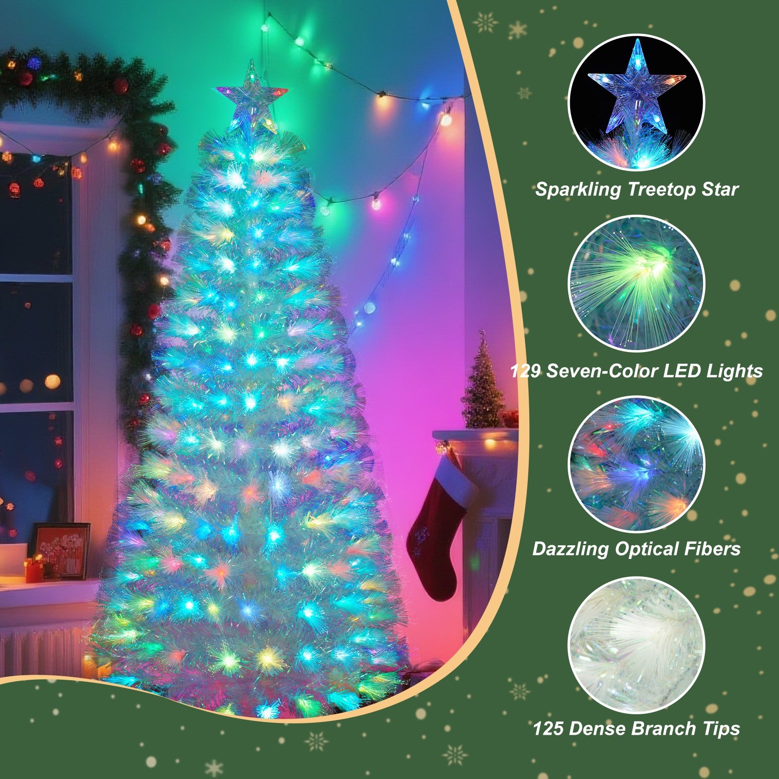 4/5/6Ft White Christmas Trees Fibre Optic Pre Lit Star Xmas Tree with LED Lights
