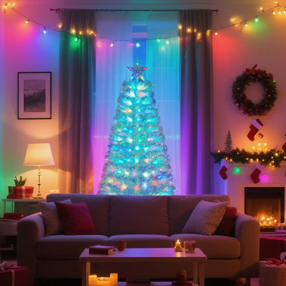 4/5/6Ft White Christmas Trees Fibre Optic Pre Lit Star Xmas Tree with LED Lights