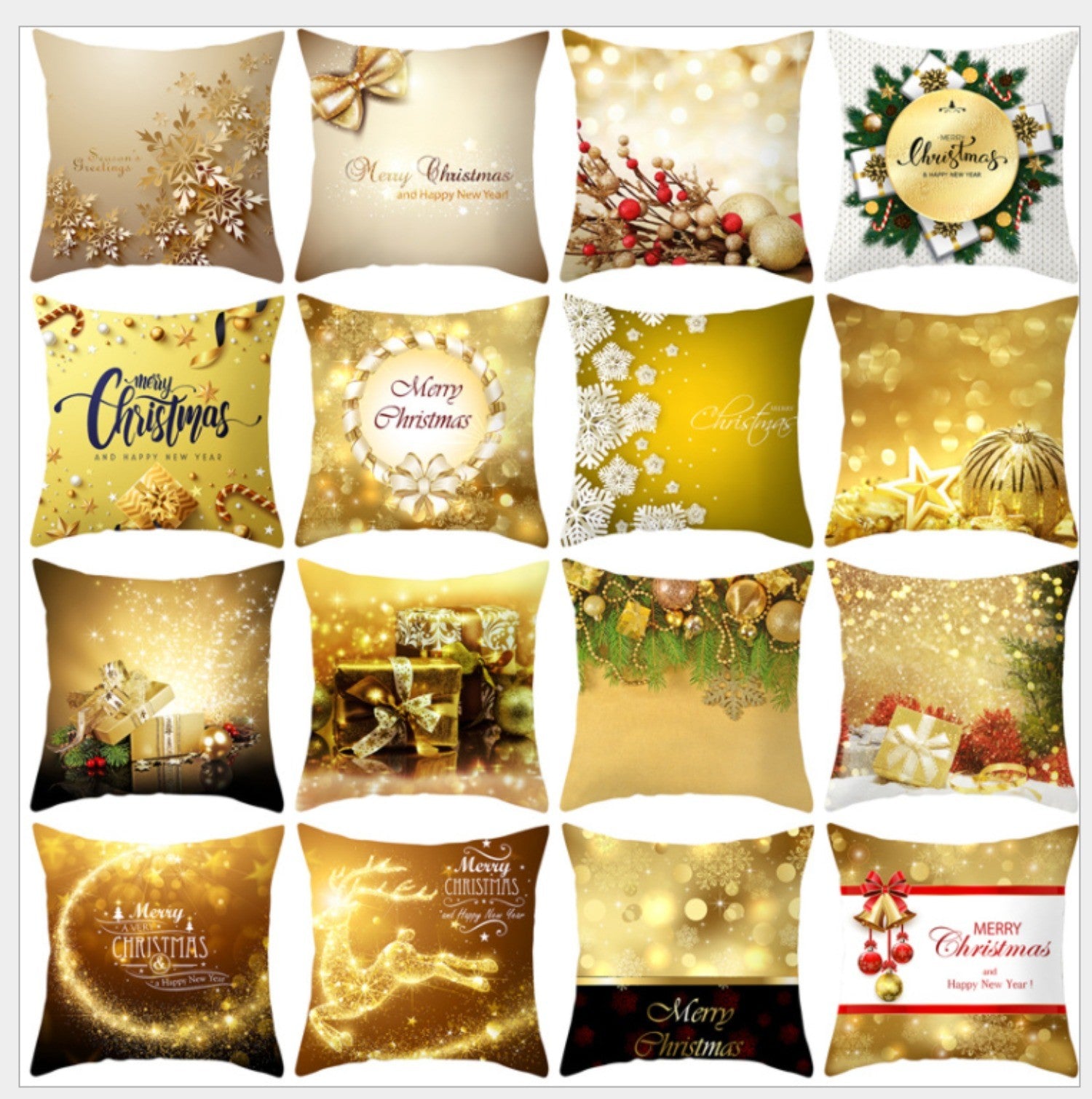 18'' Gold Merry Christmas Cushion Cover Festive Sofa Pillow Case Home Decoration