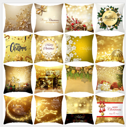 18'' Gold Merry Christmas Cushion Cover Festive Sofa Pillow Case Home Decoration