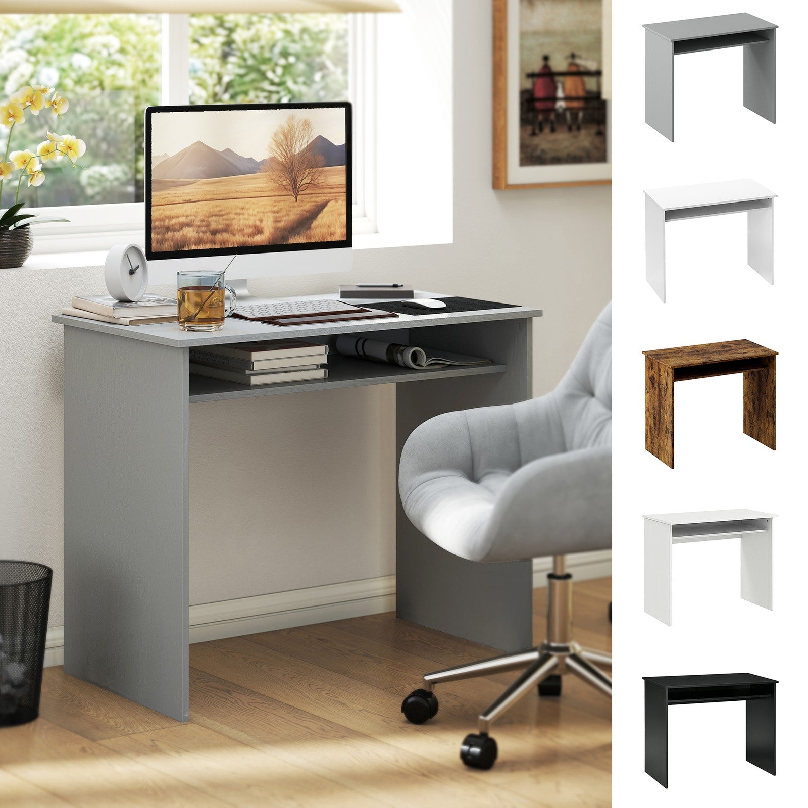 Writing Desk Laptop Table Workstation with Shelf Home Office