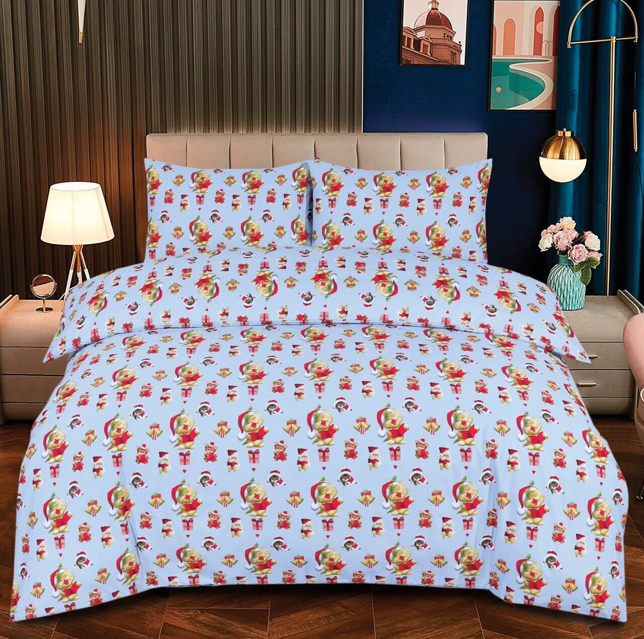 Christmas Duvet Cover Set Reversible Quilt XMAS Bedding Single Double King Size