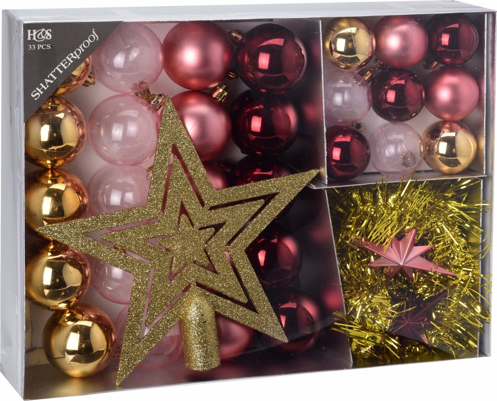 33 Pcs Christmas Tree Decoration Baubles Set Xmas Shatterproof Balls Ornaments