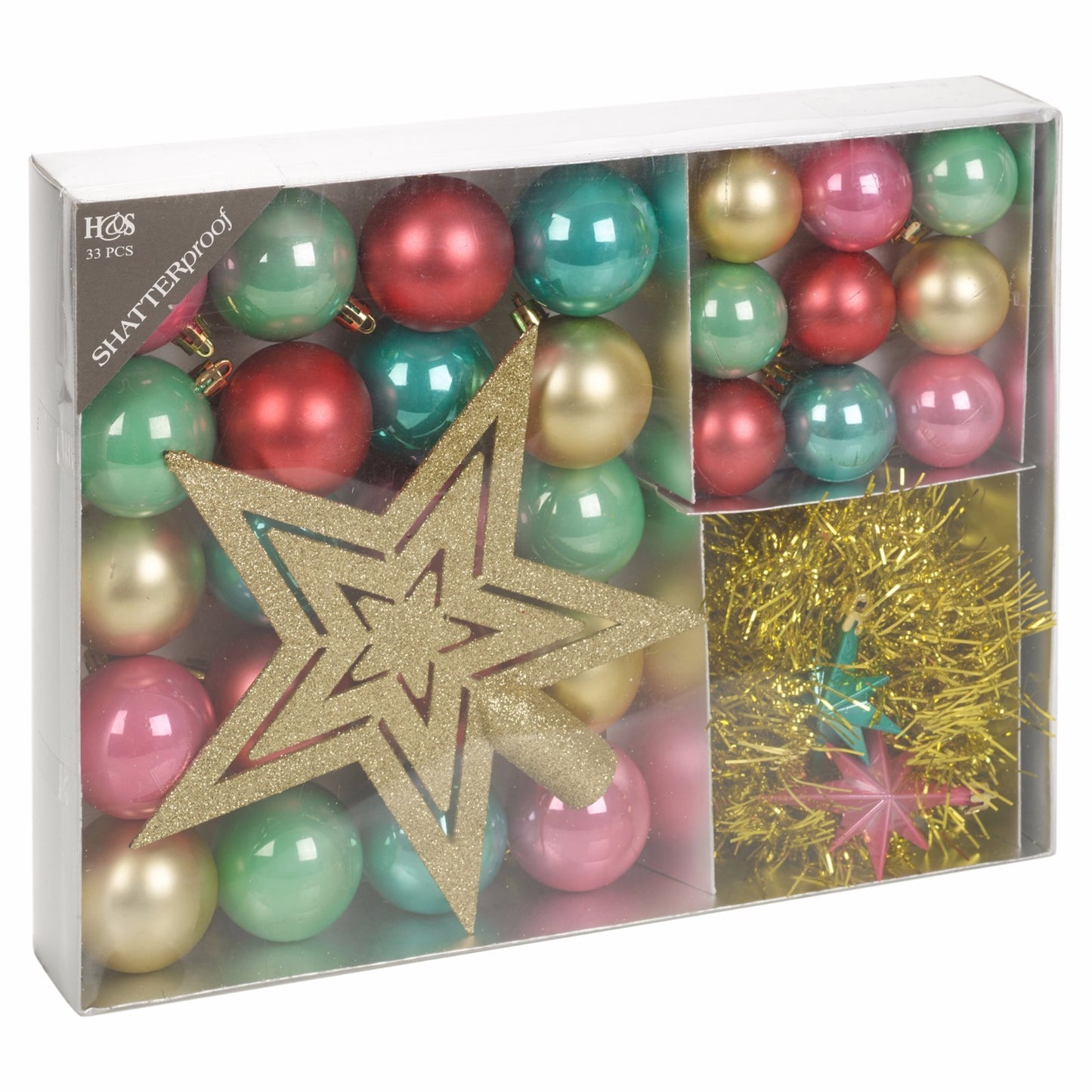 33 Pcs Christmas Tree Decoration Baubles Set Xmas Shatterproof Balls Ornaments