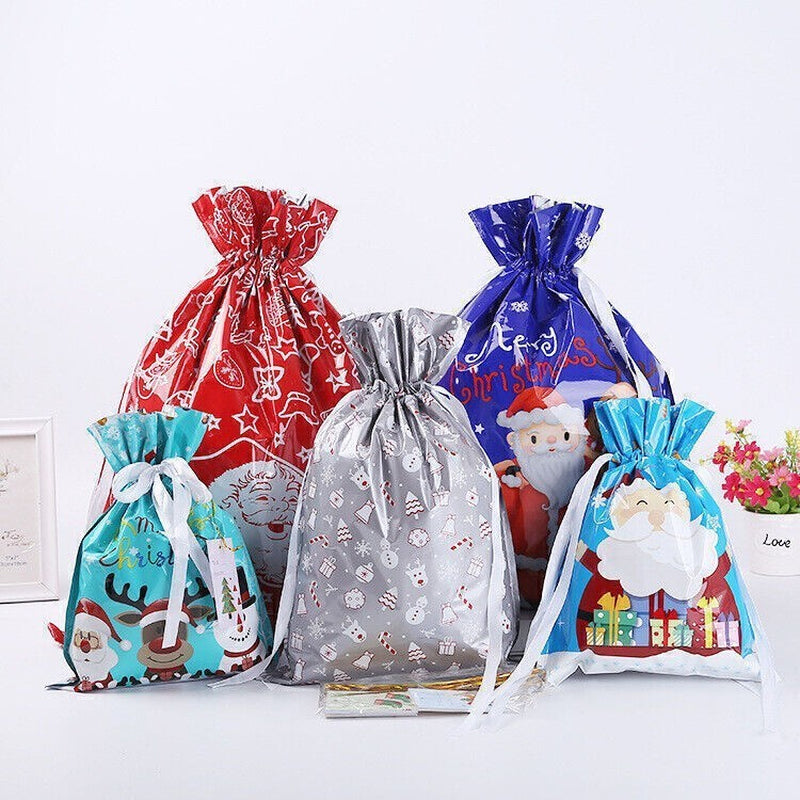 5PCS Merry Christmas Gift Bags Drawstring Wrap Present Party Treat Bags Storage