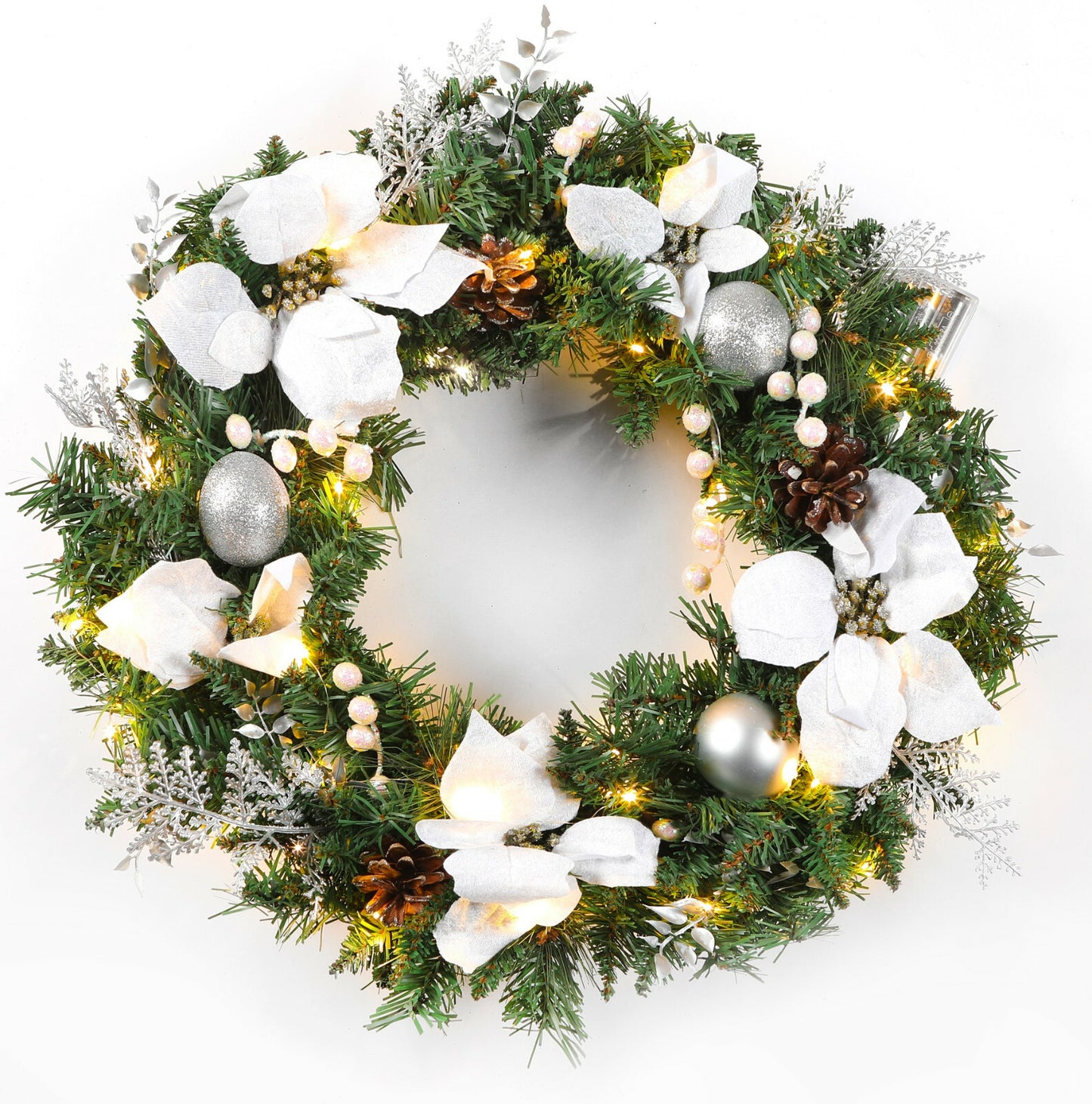 24Inch Christmas Wreath Decorative Christmas with Light Door Winter Pine Cone