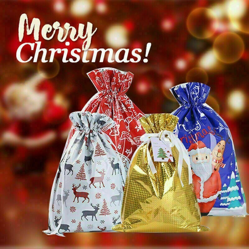 5PCS Merry Christmas Gift Bags Drawstring Wrap Present Party Treat Bags Storage