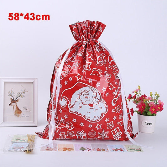 5PCS Merry Christmas Gift Bags Drawstring Wrap Present Party Treat Bags Storage