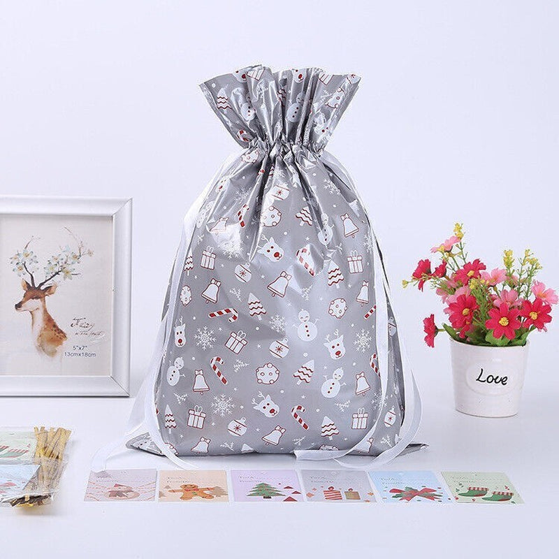 5PCS Merry Christmas Gift Bags Drawstring Wrap Present Party Treat Bags Storage