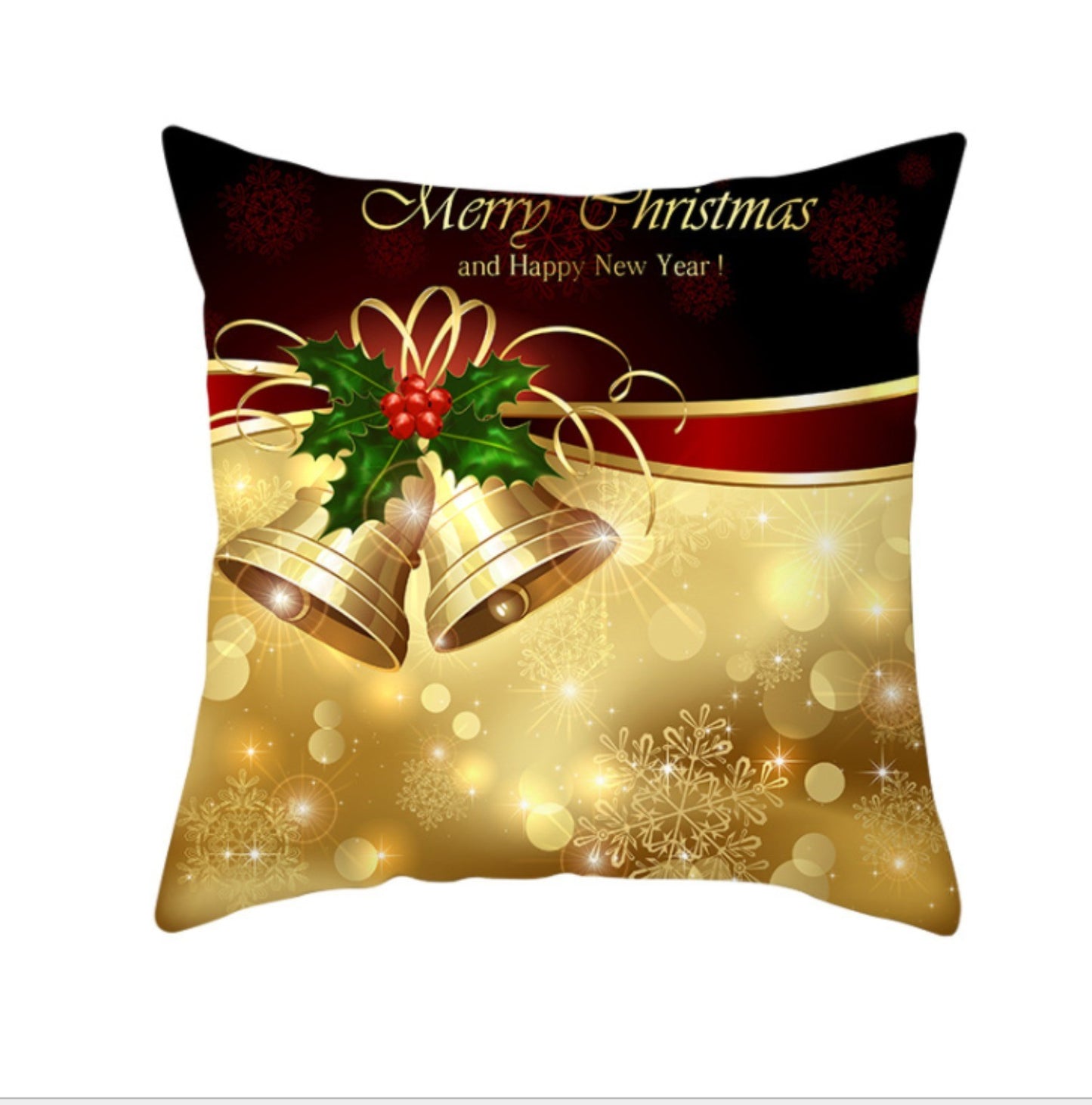 18'' Gold Merry Christmas Cushion Cover Festive Sofa Pillow Case Home Decoration
