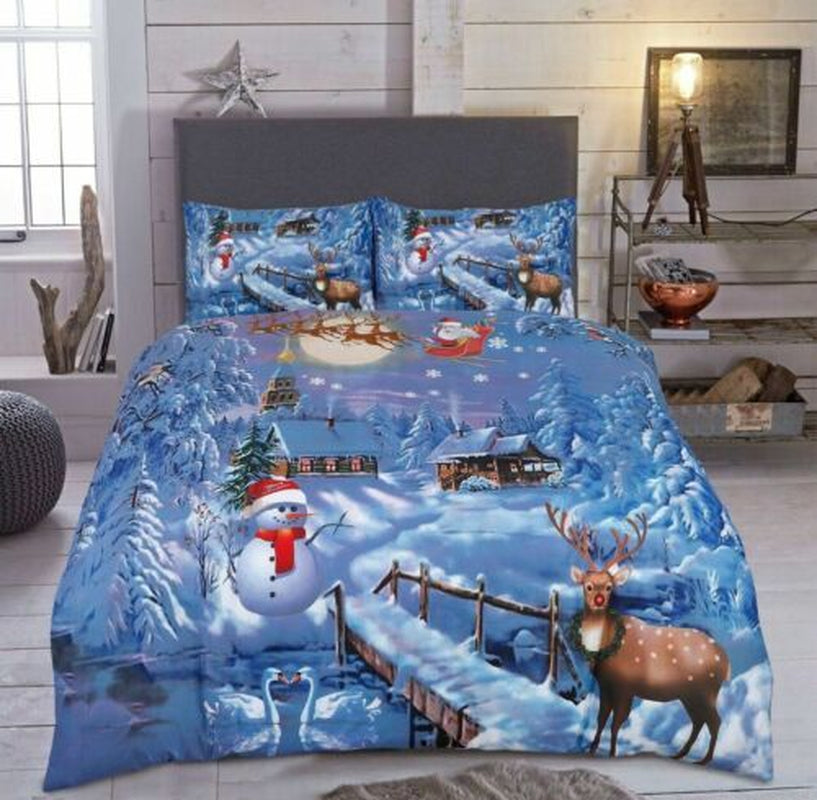 Christmas Duvet Cover Set Reversible Quilt XMAS Bedding Single Double King Size