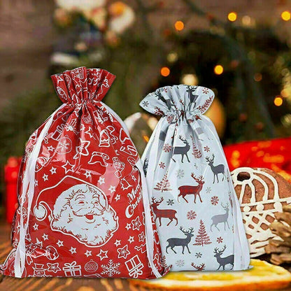 5PCS Merry Christmas Gift Bags Drawstring Wrap Present Party Treat Bags Storage