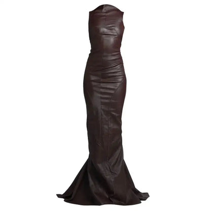 Women’s Elegant Burgundy Leather Evening Gown
