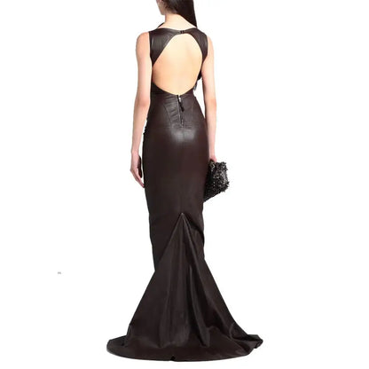 Women’s Elegant Burgundy Leather Evening Gown