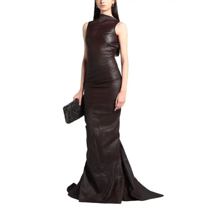 Women’s Elegant Burgundy Leather Evening Gown