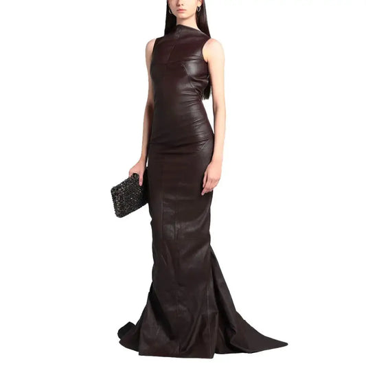 Women’s Elegant Burgundy Leather Evening Gown