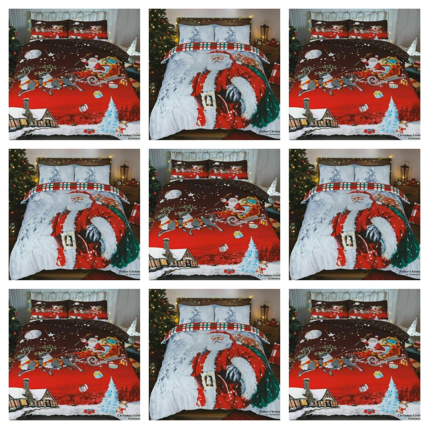 Christmas Duvet Cover Set Reversible Quilt XMAS Bedding Single Double King Size