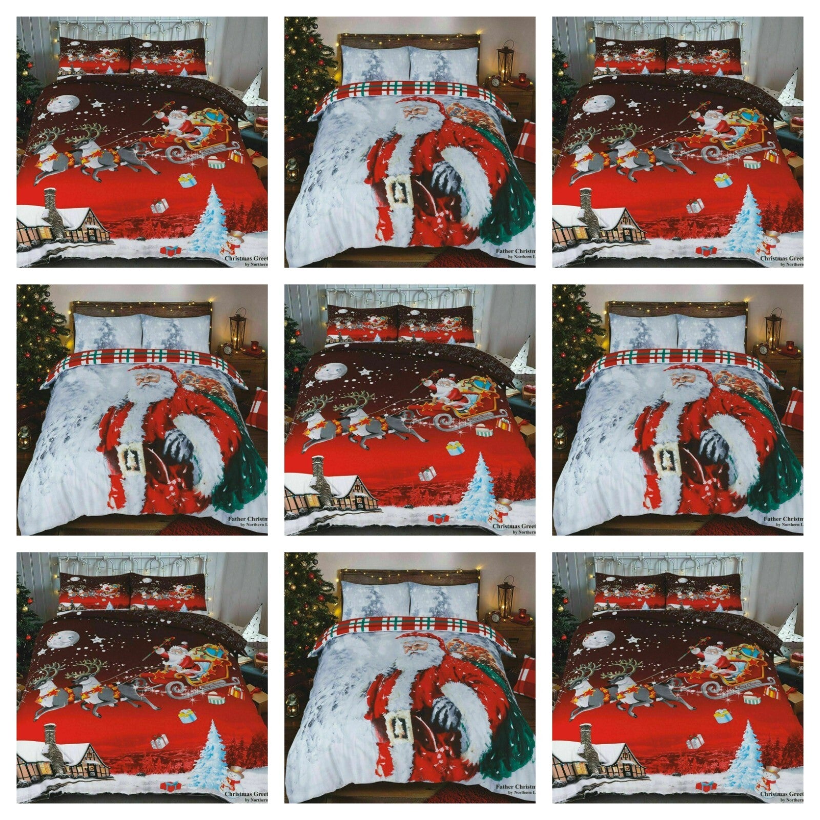 Christmas Duvet Cover Set Reversible Quilt XMAS Bedding Single Double King Size