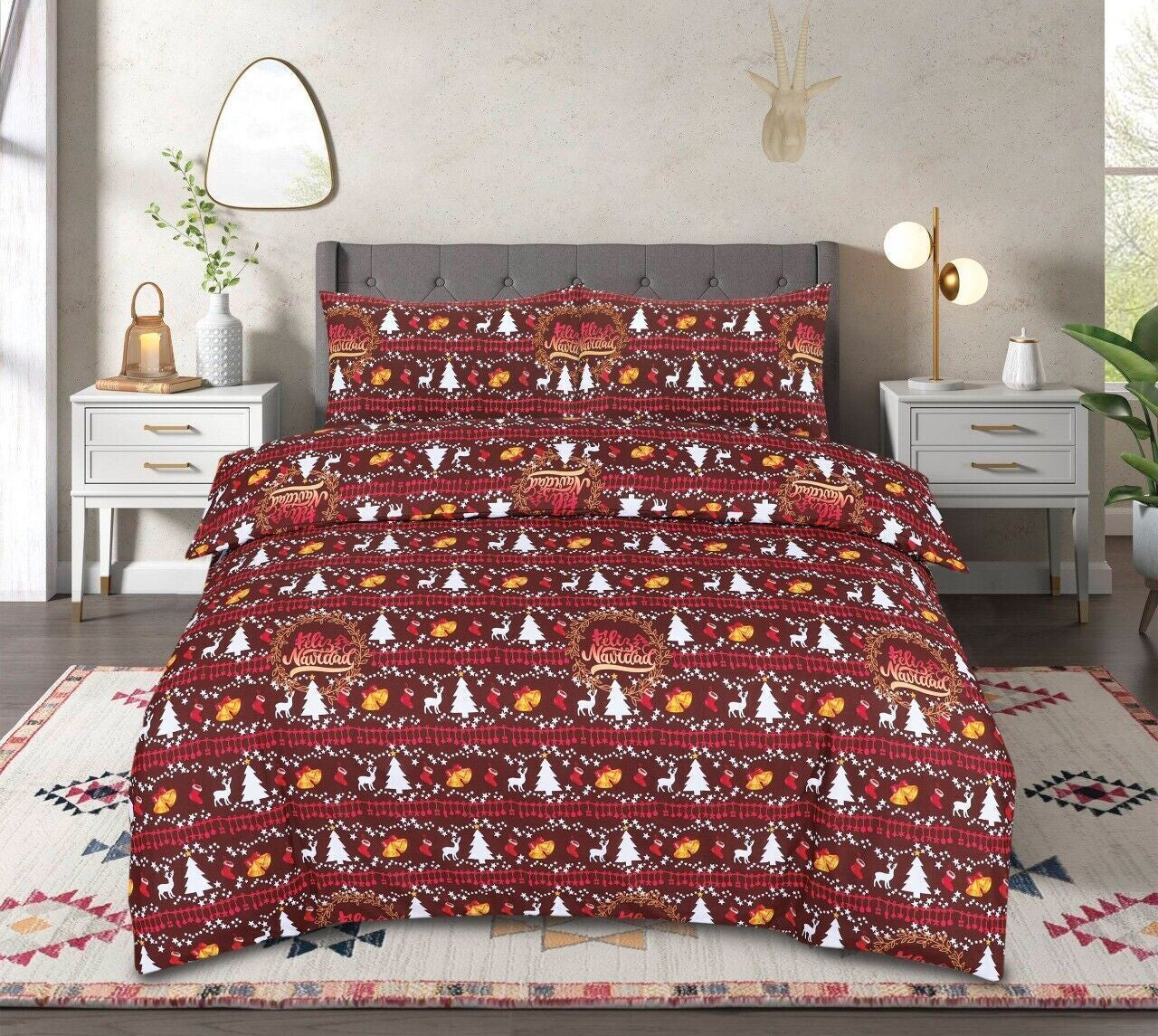 Christmas Duvet Cover Set Reversible Quilt XMAS Bedding Single Double King Size