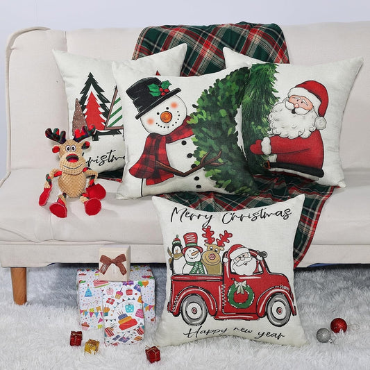 4-Pack Vintage Christmas Throw Pillow Covers Cushion Home Decor UK Stock