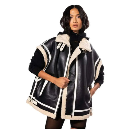 Women's Black Oversized Shearling Utility Vest