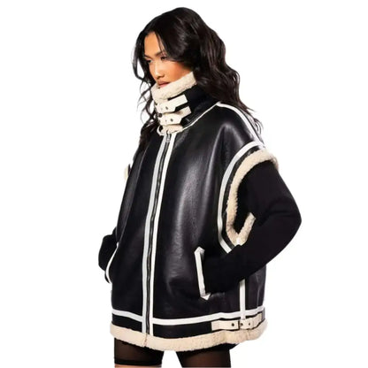 Women's Black Oversized Shearling Utility Vest