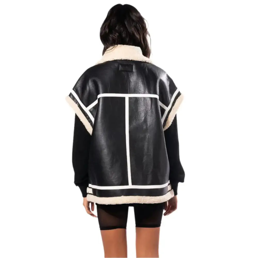 Women's Black Oversized Shearling Utility Vest