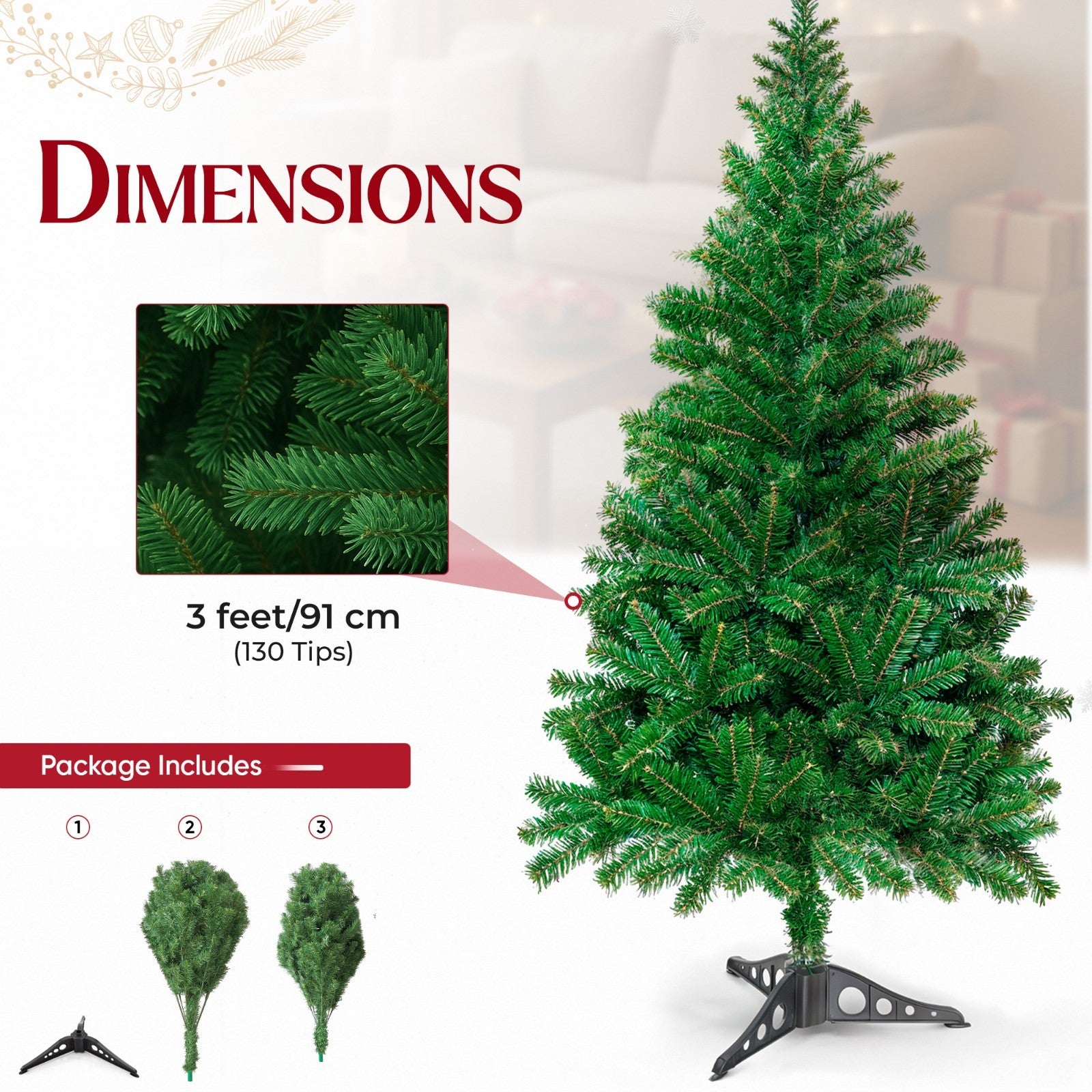 Christmas Tree Artificial Xmas Home Décor & Metal Stand 5Ft 6Ft 7Ft 8Ft Xmas