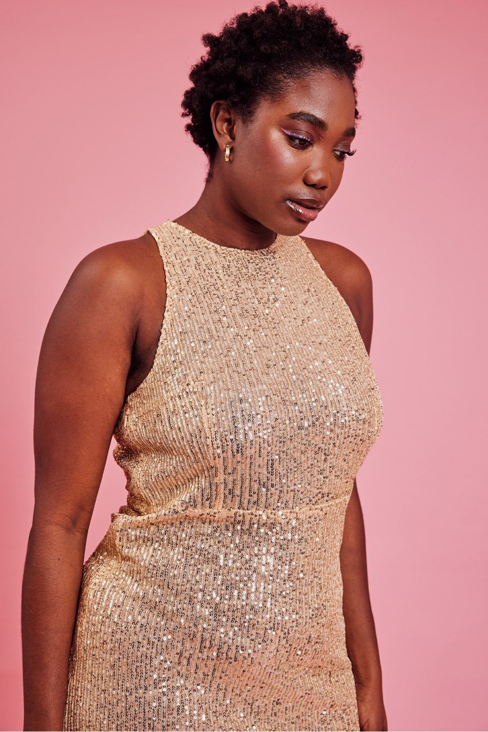 Gold Sequin Lightweight Curve Size Maxi Sheath Dress