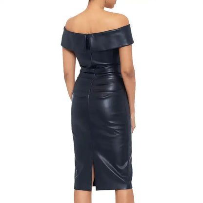 Women’s Off-The-Shoulder Black Leather Cocktail Dress