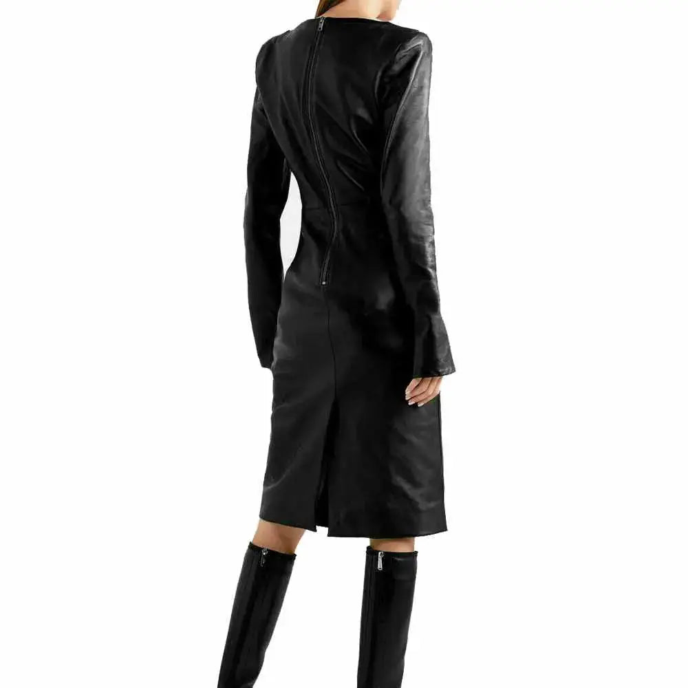 Women’s V-Neck Leather Cocktail Dress