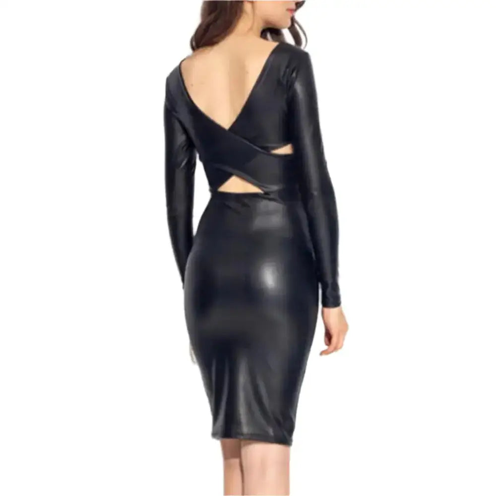 Women’s Black Full Sleeve Leather Dress